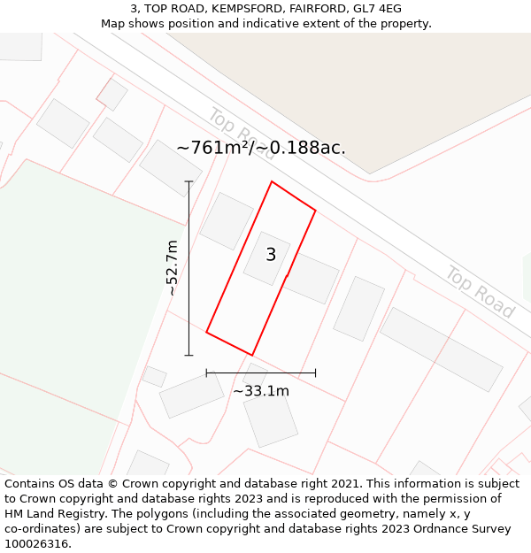 3, TOP ROAD, KEMPSFORD, FAIRFORD, GL7 4EG: Plot and title map