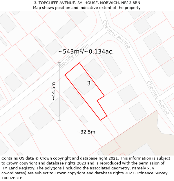 3, TOPCLIFFE AVENUE, SALHOUSE, NORWICH, NR13 6RN: Plot and title map