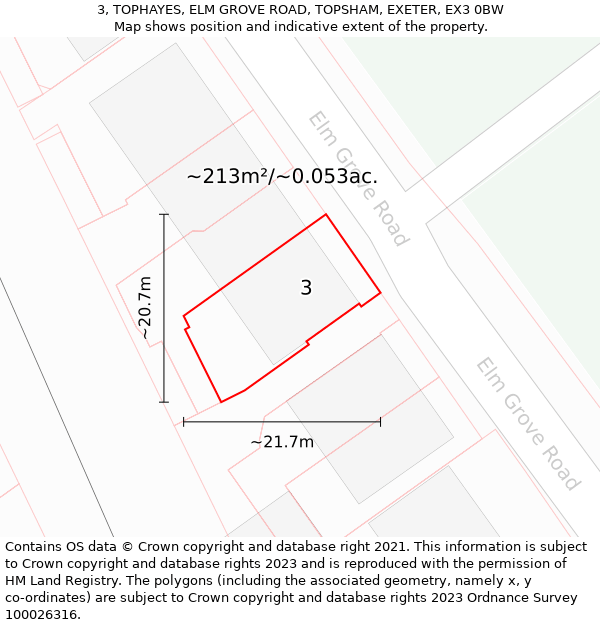 3, TOPHAYES, ELM GROVE ROAD, TOPSHAM, EXETER, EX3 0BW: Plot and title map