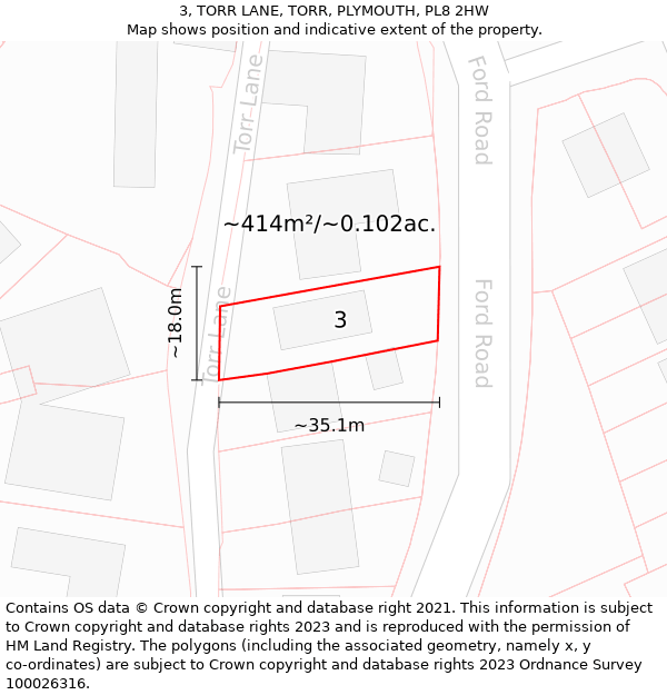 3, TORR LANE, TORR, PLYMOUTH, PL8 2HW: Plot and title map