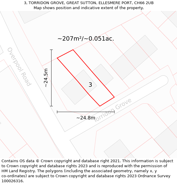 3, TORRIDON GROVE, GREAT SUTTON, ELLESMERE PORT, CH66 2UB: Plot and title map