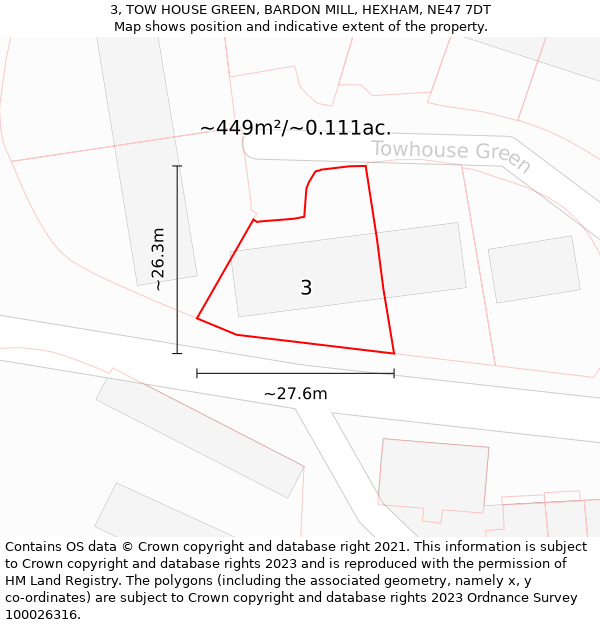 3, TOW HOUSE GREEN, BARDON MILL, HEXHAM, NE47 7DT: Plot and title map