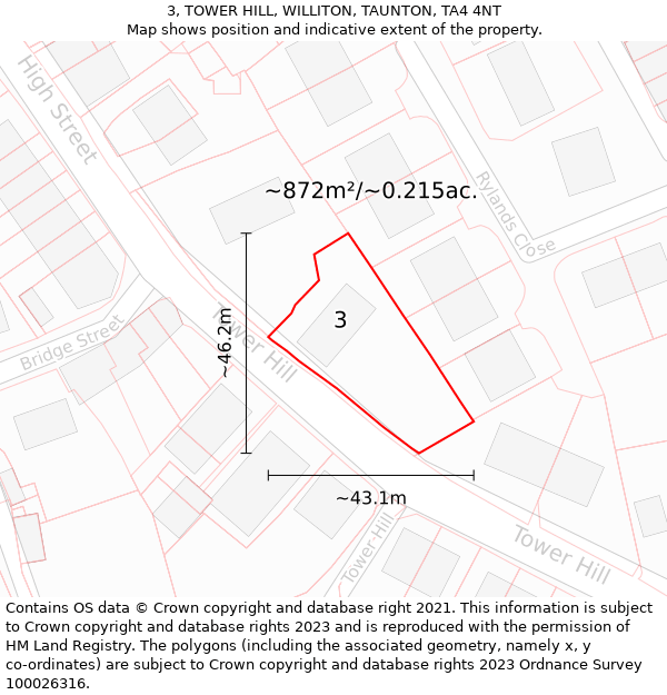 3, TOWER HILL, WILLITON, TAUNTON, TA4 4NT: Plot and title map