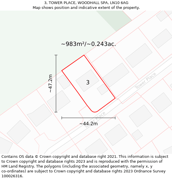 3, TOWER PLACE, WOODHALL SPA, LN10 6AG: Plot and title map