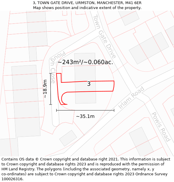 3, TOWN GATE DRIVE, URMSTON, MANCHESTER, M41 6ER: Plot and title map