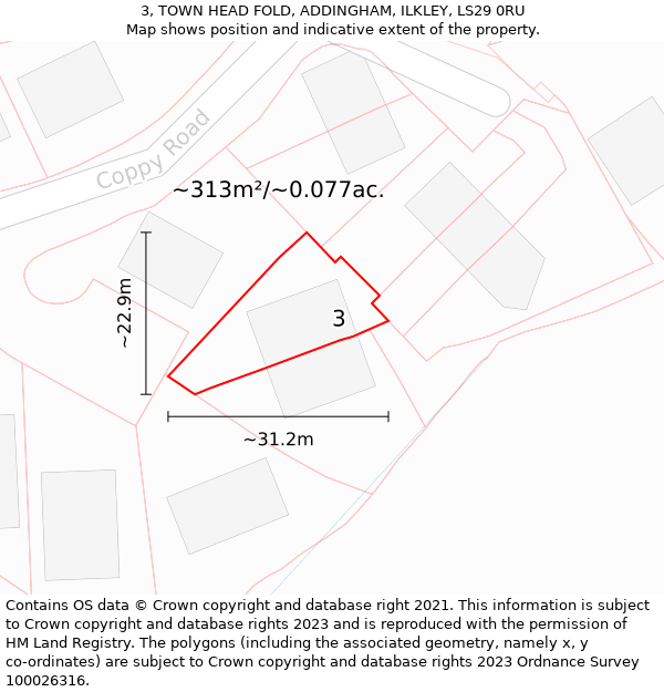 3, TOWN HEAD FOLD, ADDINGHAM, ILKLEY, LS29 0RU: Plot and title map