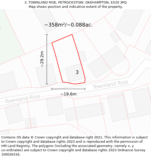 3, TOWNLAND RISE, PETROCKSTOW, OKEHAMPTON, EX20 3PQ: Plot and title map