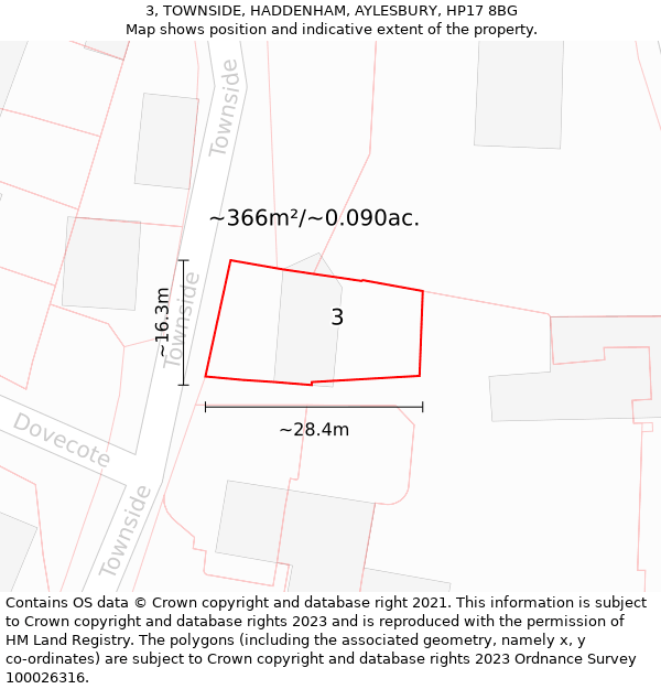 3, TOWNSIDE, HADDENHAM, AYLESBURY, HP17 8BG: Plot and title map