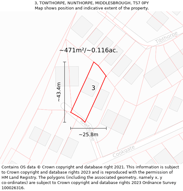 3, TOWTHORPE, NUNTHORPE, MIDDLESBROUGH, TS7 0PY: Plot and title map