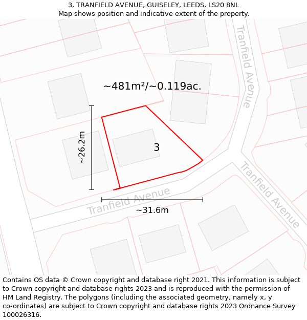 3, TRANFIELD AVENUE, GUISELEY, LEEDS, LS20 8NL: Plot and title map