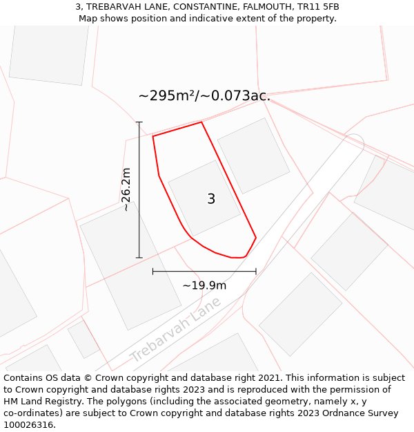 3, TREBARVAH LANE, CONSTANTINE, FALMOUTH, TR11 5FB: Plot and title map
