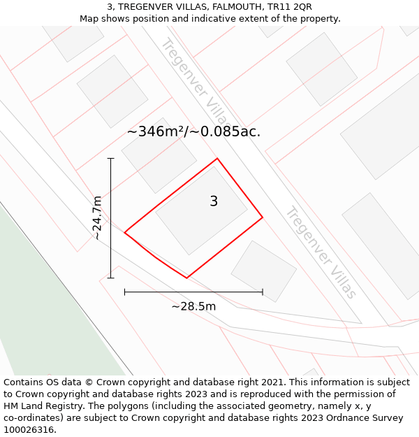 3, TREGENVER VILLAS, FALMOUTH, TR11 2QR: Plot and title map