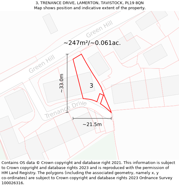 3, TRENANCE DRIVE, LAMERTON, TAVISTOCK, PL19 8QN: Plot and title map