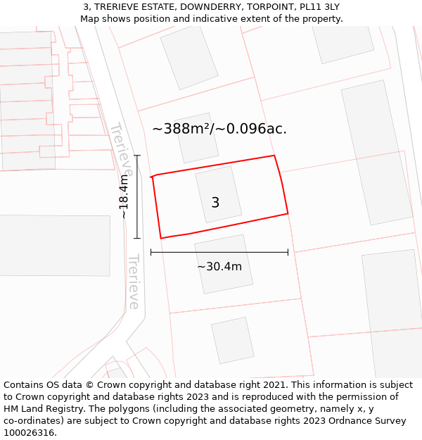 3, TRERIEVE ESTATE, DOWNDERRY, TORPOINT, PL11 3LY: Plot and title map