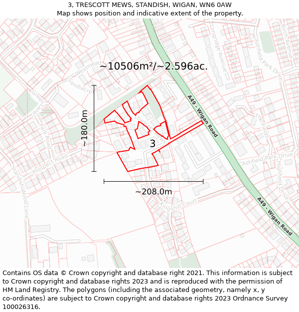 3, TRESCOTT MEWS, STANDISH, WIGAN, WN6 0AW: Plot and title map