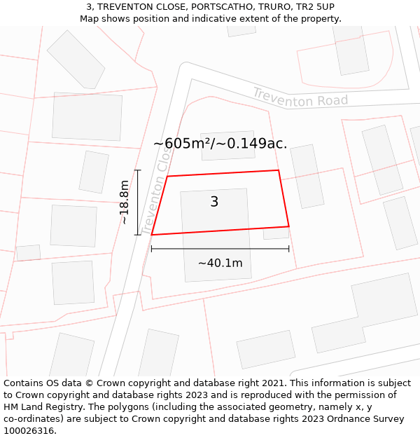 3, TREVENTON CLOSE, PORTSCATHO, TRURO, TR2 5UP: Plot and title map