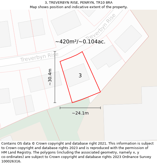 3, TREVERBYN RISE, PENRYN, TR10 8RA: Plot and title map