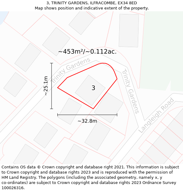 3, TRINITY GARDENS, ILFRACOMBE, EX34 8ED: Plot and title map