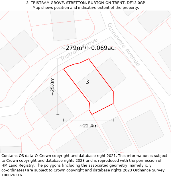 3, TRISTRAM GROVE, STRETTON, BURTON-ON-TRENT, DE13 0GP: Plot and title map