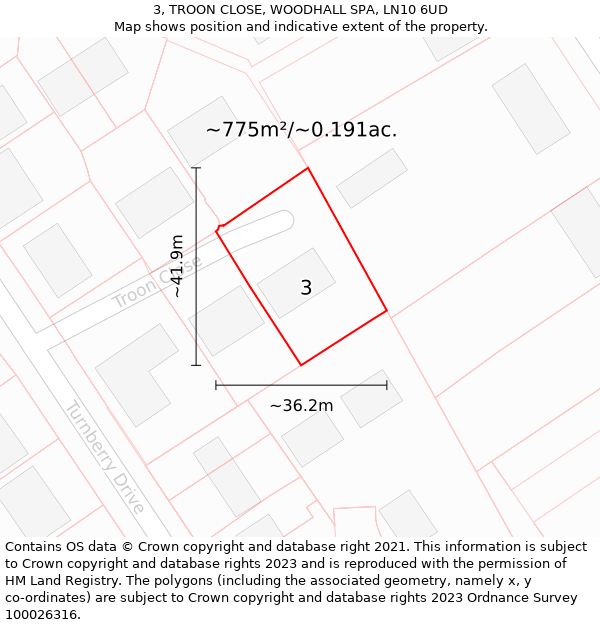 3, TROON CLOSE, WOODHALL SPA, LN10 6UD: Plot and title map