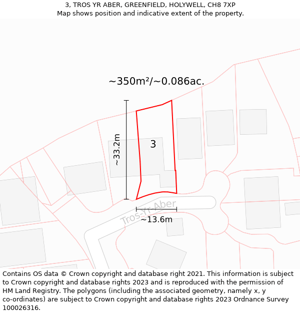 3, TROS YR ABER, GREENFIELD, HOLYWELL, CH8 7XP: Plot and title map