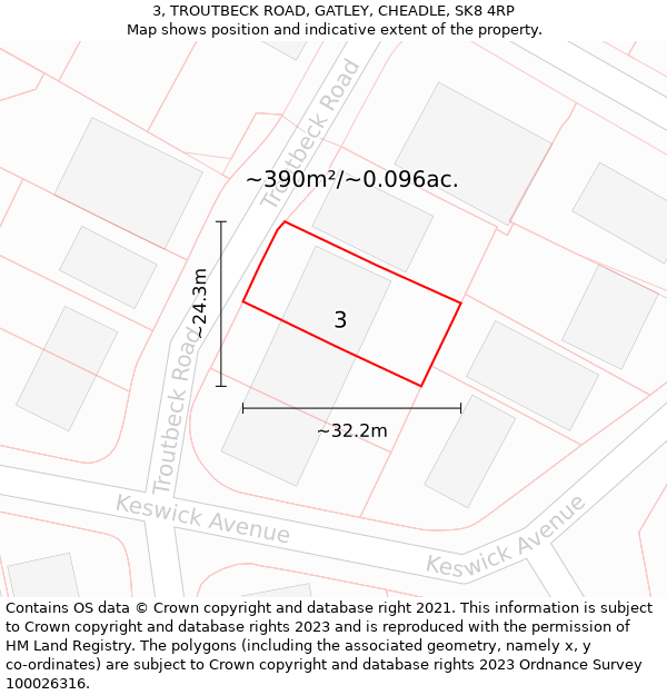 3, TROUTBECK ROAD, GATLEY, CHEADLE, SK8 4RP: Plot and title map