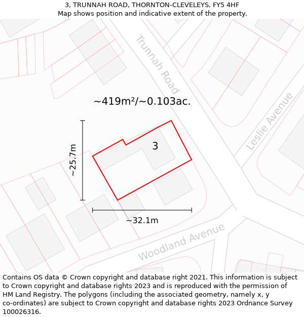 3, TRUNNAH ROAD, THORNTON-CLEVELEYS, FY5 4HF: Plot and title map