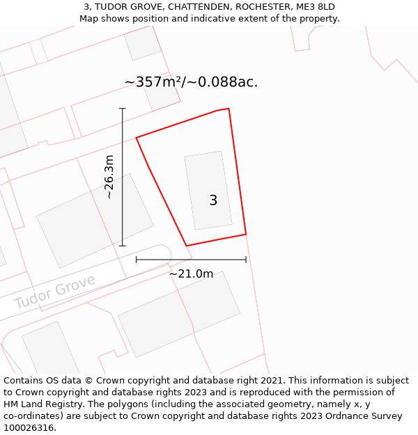 3, TUDOR GROVE, CHATTENDEN, ROCHESTER, ME3 8LD: Plot and title map