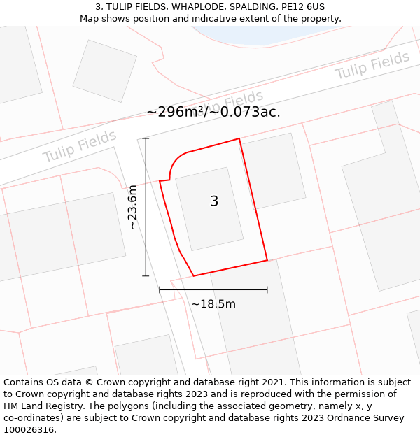 3, TULIP FIELDS, WHAPLODE, SPALDING, PE12 6US: Plot and title map