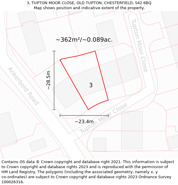 3, TUPTON MOOR CLOSE, OLD TUPTON, CHESTERFIELD, S42 6BQ: Plot and title map