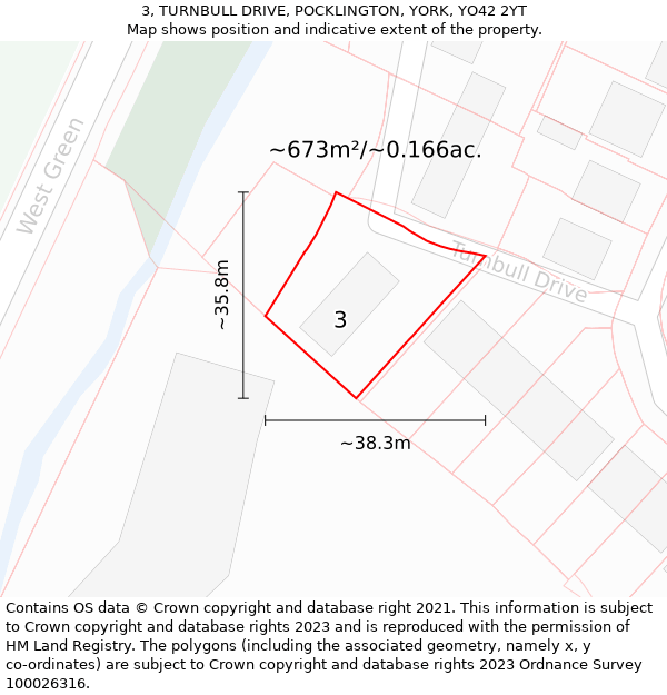 3, TURNBULL DRIVE, POCKLINGTON, YORK, YO42 2YT: Plot and title map