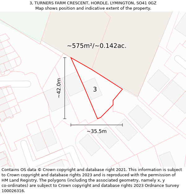 3, TURNERS FARM CRESCENT, HORDLE, LYMINGTON, SO41 0GZ: Plot and title map