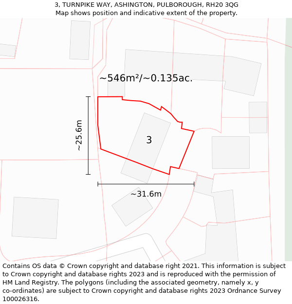 3, TURNPIKE WAY, ASHINGTON, PULBOROUGH, RH20 3QG: Plot and title map