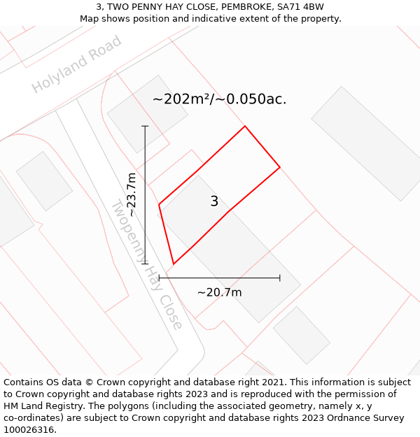 3, TWO PENNY HAY CLOSE, PEMBROKE, SA71 4BW: Plot and title map