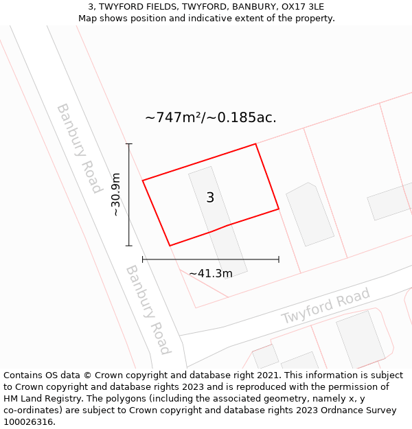 3, TWYFORD FIELDS, TWYFORD, BANBURY, OX17 3LE: Plot and title map