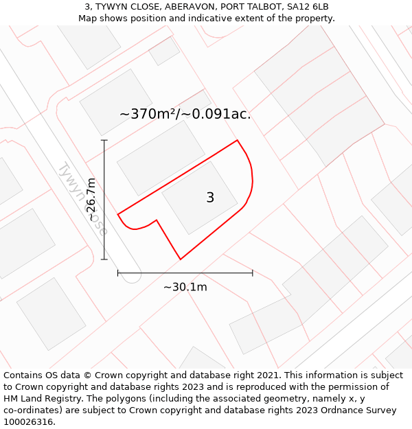 3, TYWYN CLOSE, ABERAVON, PORT TALBOT, SA12 6LB: Plot and title map