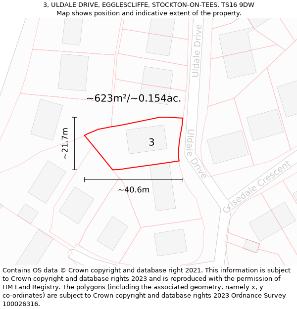 3, ULDALE DRIVE, EGGLESCLIFFE, STOCKTON-ON-TEES, TS16 9DW: Plot and title map