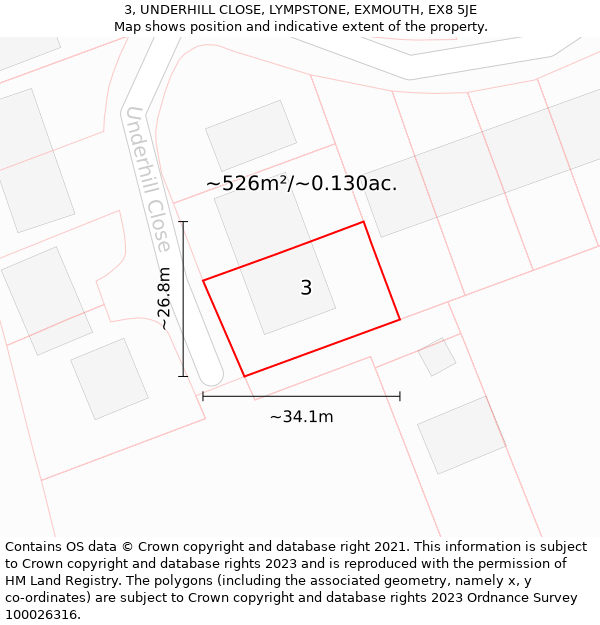 3, UNDERHILL CLOSE, LYMPSTONE, EXMOUTH, EX8 5JE: Plot and title map