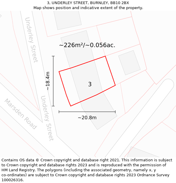 3, UNDERLEY STREET, BURNLEY, BB10 2BX: Plot and title map