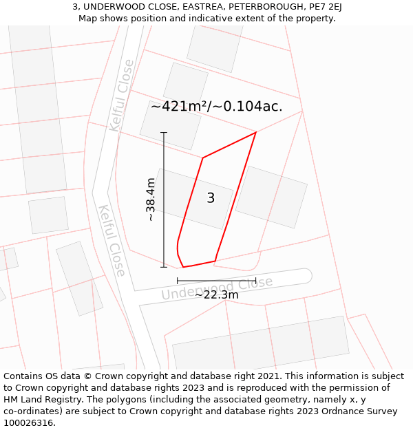 3, UNDERWOOD CLOSE, EASTREA, PETERBOROUGH, PE7 2EJ: Plot and title map