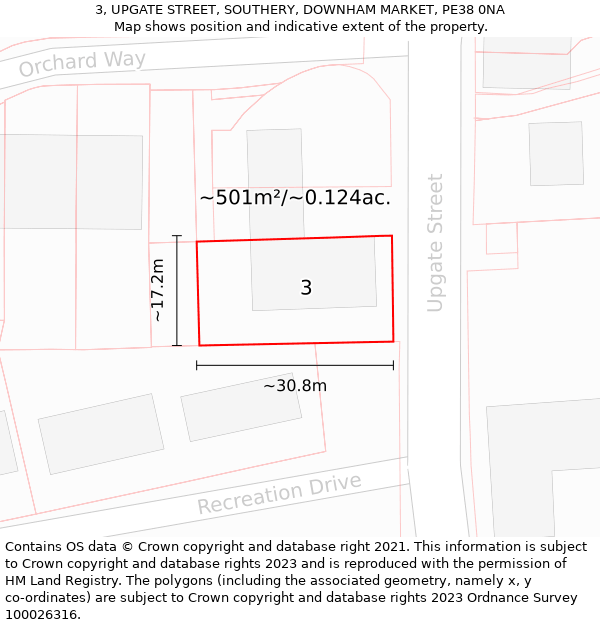 3, UPGATE STREET, SOUTHERY, DOWNHAM MARKET, PE38 0NA: Plot and title map