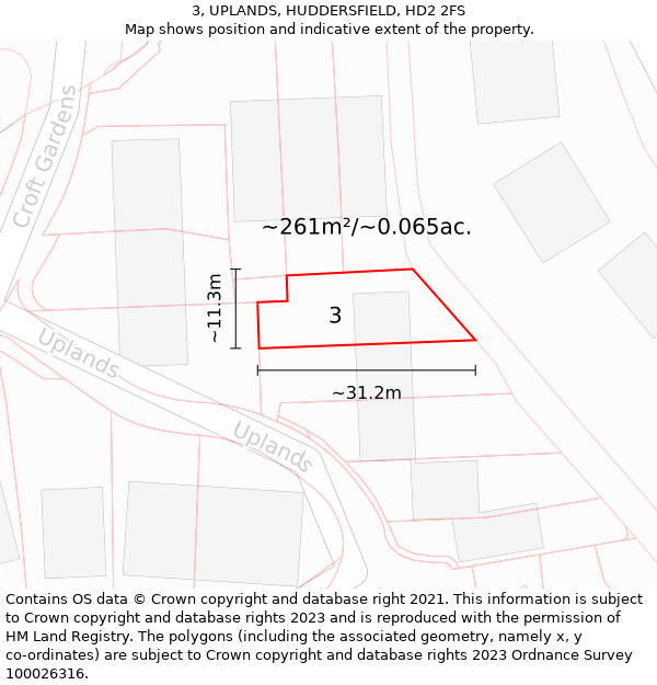 3, UPLANDS, HUDDERSFIELD, HD2 2FS: Plot and title map