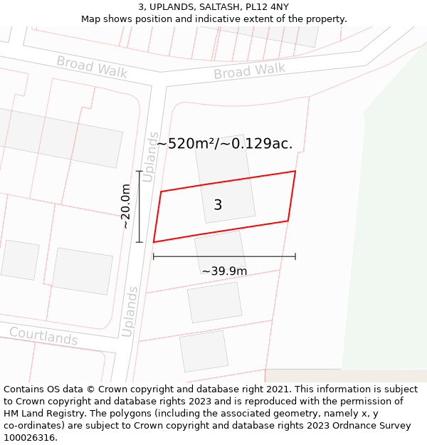 3, UPLANDS, SALTASH, PL12 4NY: Plot and title map