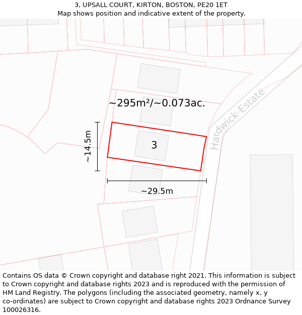 3, UPSALL COURT, KIRTON, BOSTON, PE20 1ET: Plot and title map