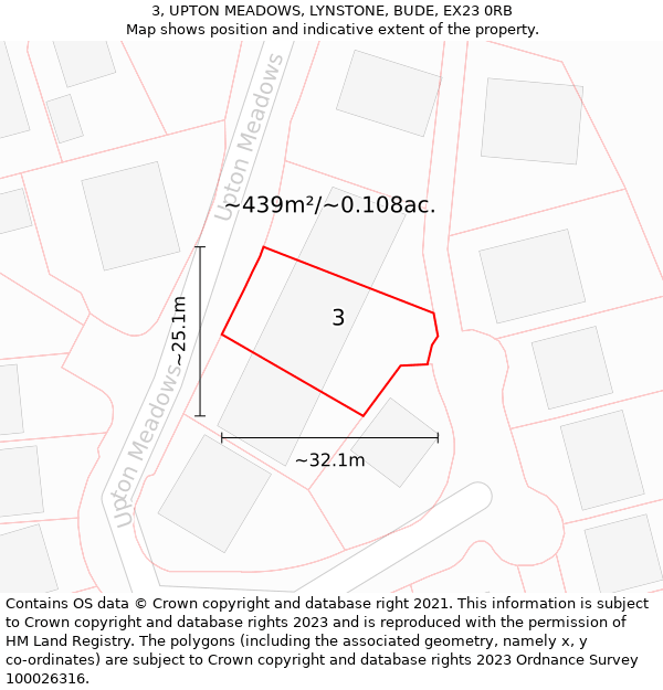 3, UPTON MEADOWS, LYNSTONE, BUDE, EX23 0RB: Plot and title map