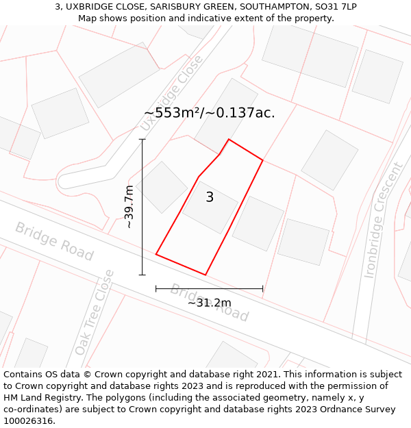 3, UXBRIDGE CLOSE, SARISBURY GREEN, SOUTHAMPTON, SO31 7LP: Plot and title map