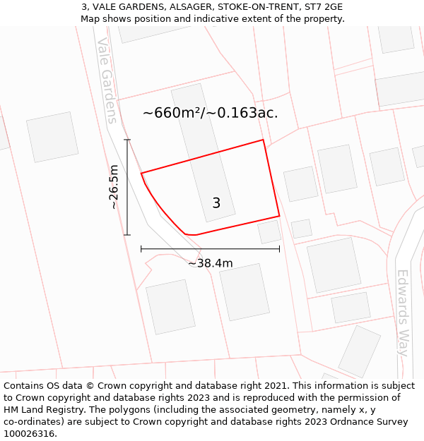 3, VALE GARDENS, ALSAGER, STOKE-ON-TRENT, ST7 2GE: Plot and title map