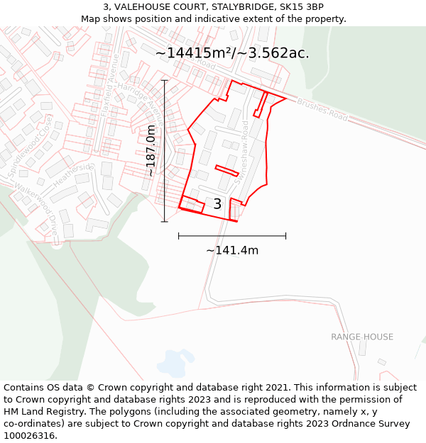 3, VALEHOUSE COURT, STALYBRIDGE, SK15 3BP: Plot and title map