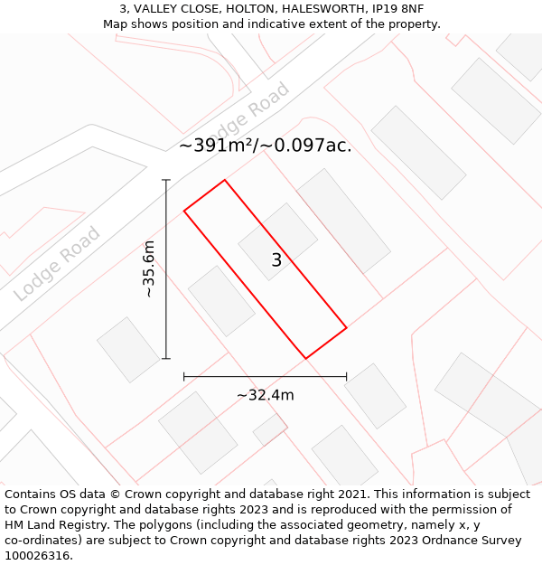 3, VALLEY CLOSE, HOLTON, HALESWORTH, IP19 8NF: Plot and title map