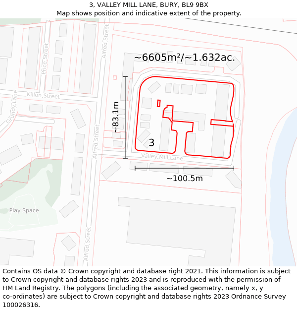 3, VALLEY MILL LANE, BURY, BL9 9BX: Plot and title map